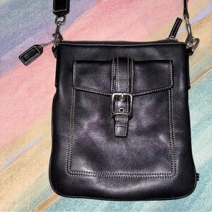 Coach Runway Black Leather Crossbody Messenger Bag Purse
